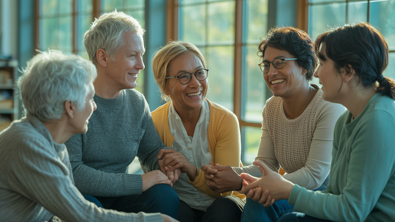 Diverse intergenerational group engaging with health technology